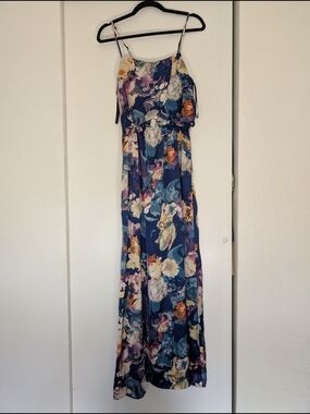 Blue Floral Spaghetti-Strap Maxi Dress